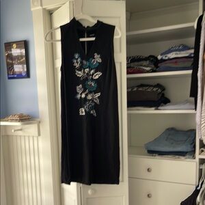 Kensie Black Cocktail Sheath Dress with Mandarin Collar